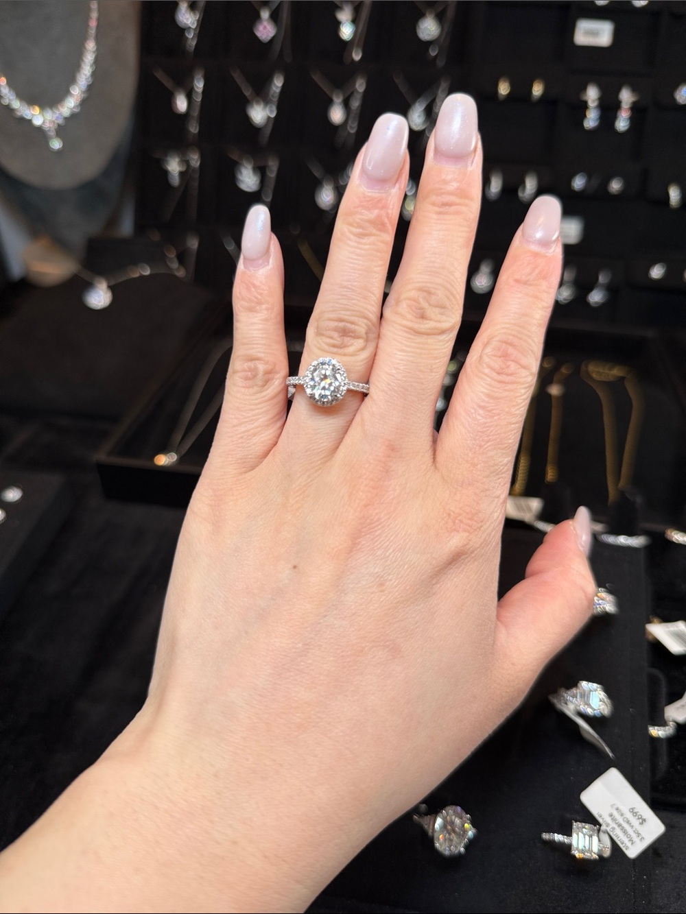 Diamond Halo Engagement Ring in Silver - Women Jewelry